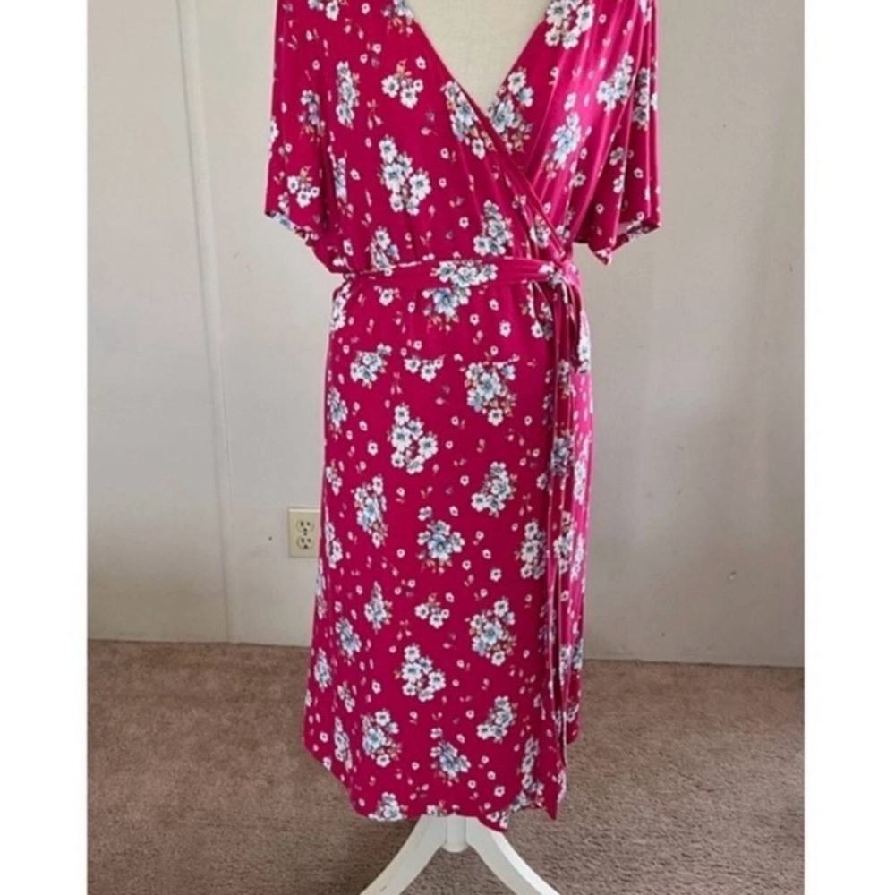 LOFT NWT Size 26 Dark Pink Wrap Midi Dress with Flutter Sleeves